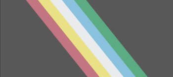 A flag with five diagonal stripes on a dark gray background: red, gold, white, blue, and green from left to right.